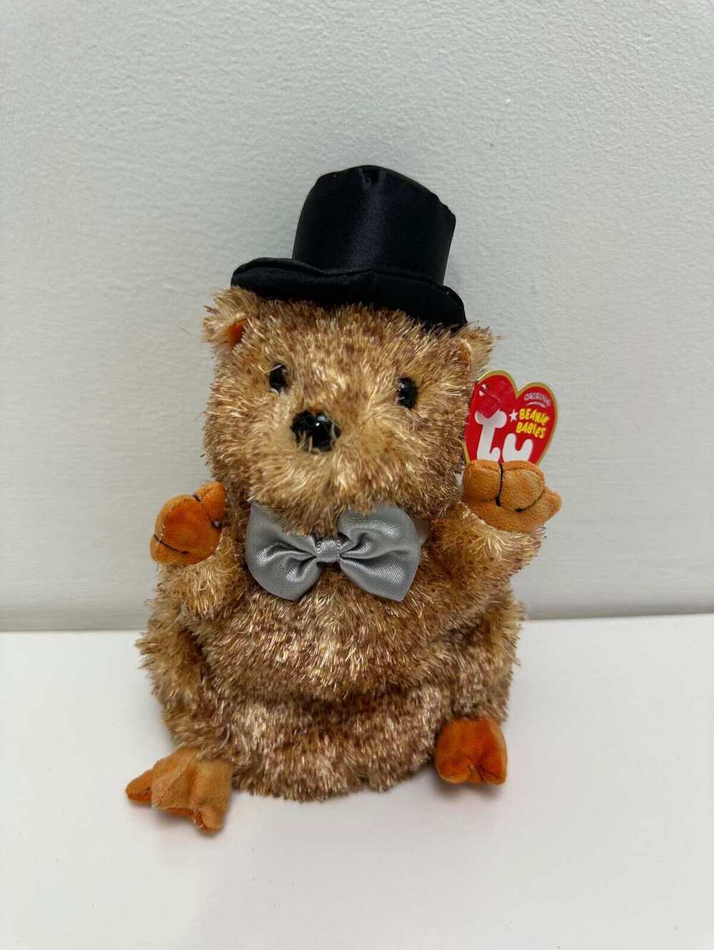 Ty Beanie Baby “Punxsutawney Phil” the Groundhog Silver Bow Tie (6.5 inch)